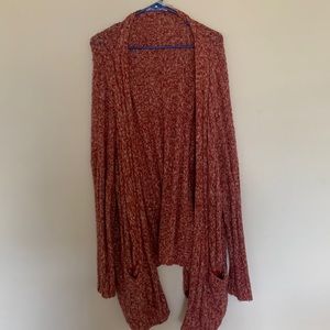 Red knit cardigan
